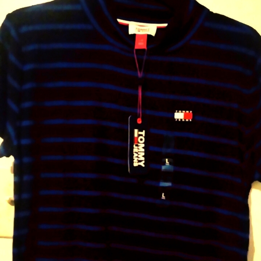 Tommy Hilfiger Navy and Blue Striped Crop Top